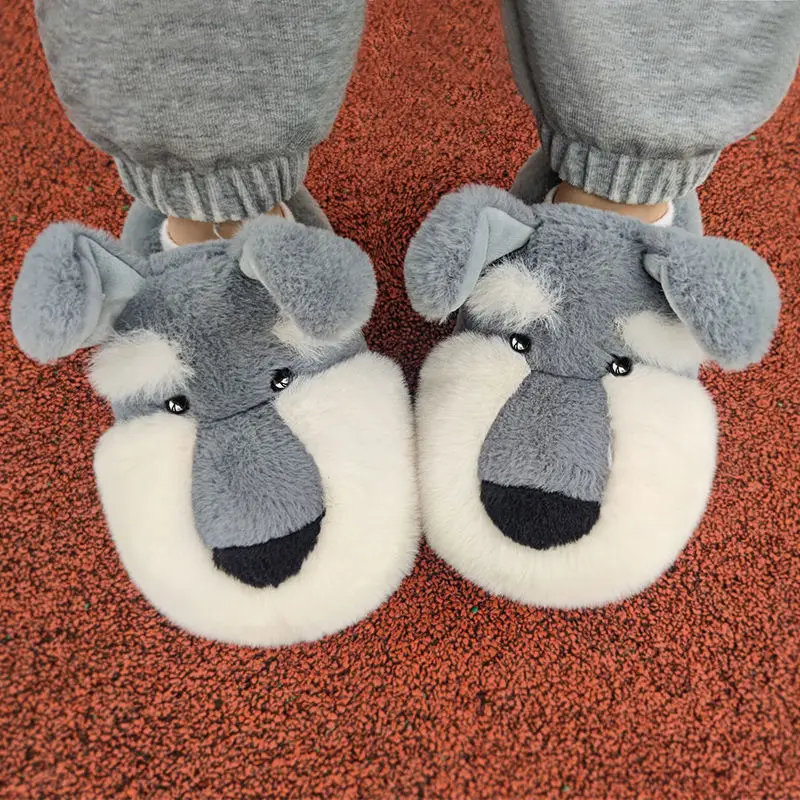 Top Trends: Fluffy Schnauzer Slippers Women's Lifelike Animal Home Fury Loafer Mule Shoes Family Matching Slippers Indoor Slides Sliper Dog Shoppable Styles