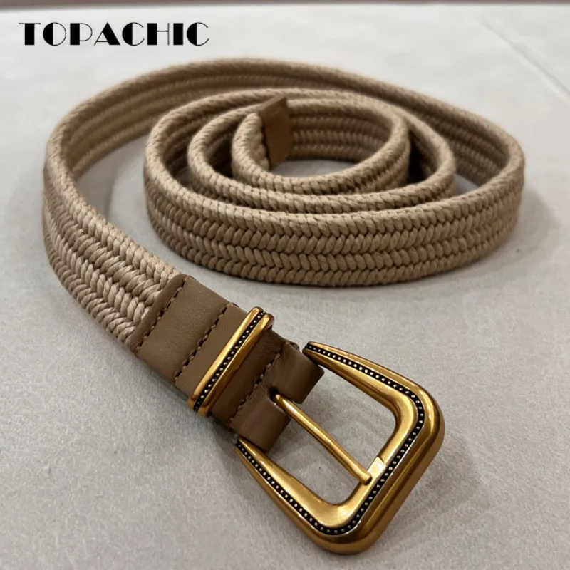 Top Trends: 9.6 TOPACHIC Women's Fashion Stretch Weave Spliced Leather Metal Buckle Belt Shoppable Styles