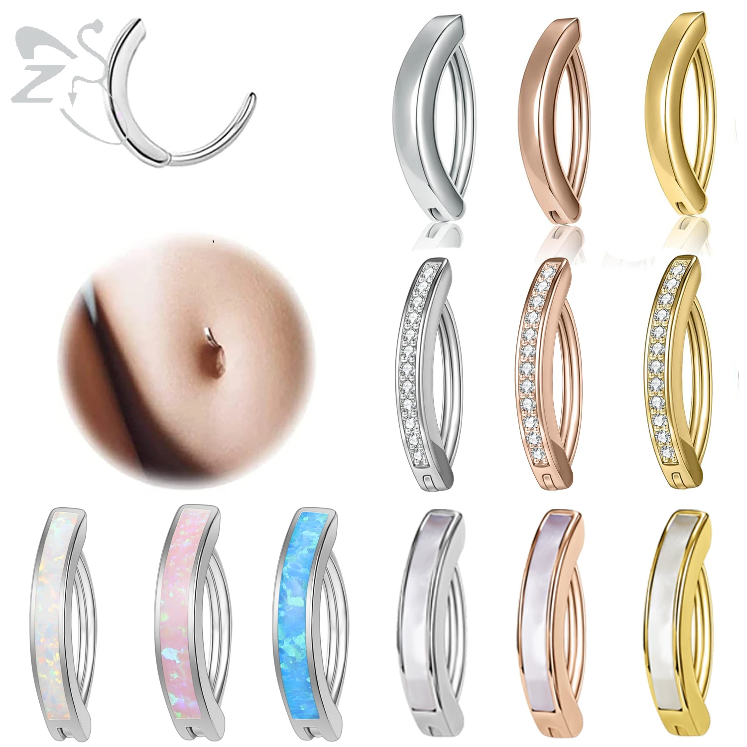 Top Trends: ZS 1PC 925 Sterling Silver Navel Ring Reverse Curved Belly Button Clicker Minimalist Belly Piercing Zircon Navel Piercing 14 / 16G Shoppable Styles