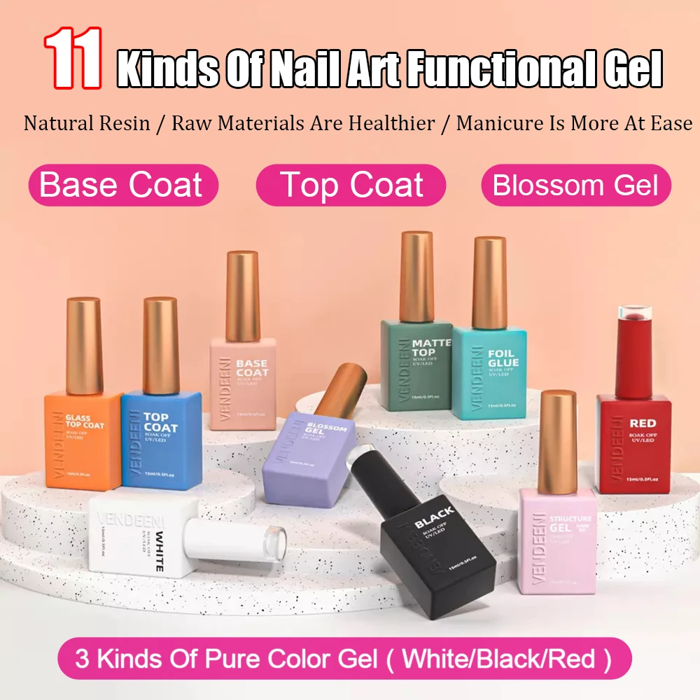 Top Trends: Vendeeni 11 Kind Of Nail Art Functional Gel Top Coat Base Coat Russian Matte Top Coat Blossom Gel Pure Color Gel White Black Red Shoppable Styles