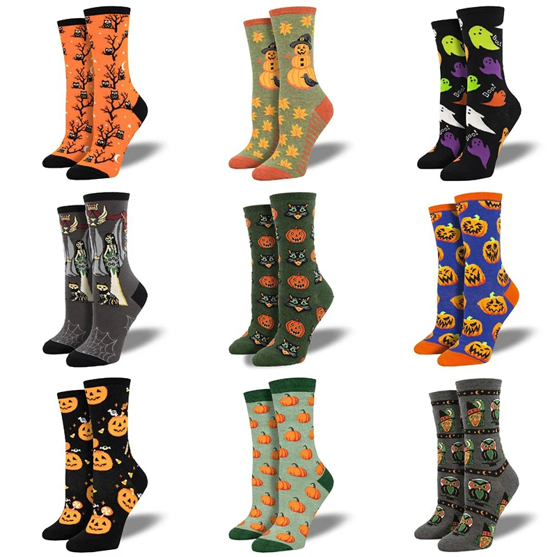 Top Trends: 12 Styles Halloween Cartoon Pumpkin Owl Unisex Crew Socks Women Men Novelty Cotton Creative Halloween Party Socks Couple Gifts Shoppable Styles