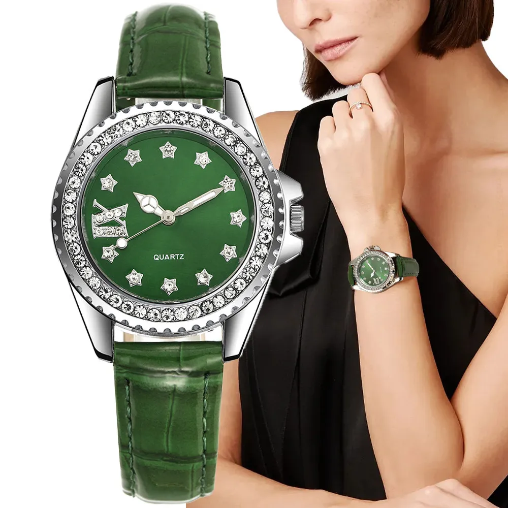 Top Trends: Ladies Luxury Brand Watch Fashion 2023 Roman Diamond Women Quartz Wristwatches Casual Green Leather Dress Clock Watches Shoppable Styles