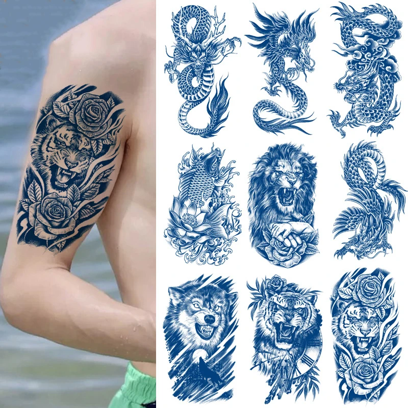 Top Trends: 15 Days Herbal Juice Tattoo Dragon Snake Fox Tiger Animal Design Temporary Waterproof Sweatproof Fake Tattoo Stickers Shoppable Styles