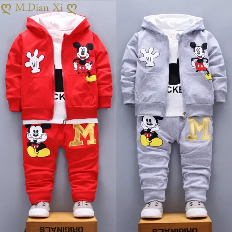 Top Trends: Spring And Autumn New Products Boys Clothes Set Cute Mickey Cotton Hooded Coat + T-shirt + Pants 3PCS Set Casual Kids Sportswear Shoppable Styles