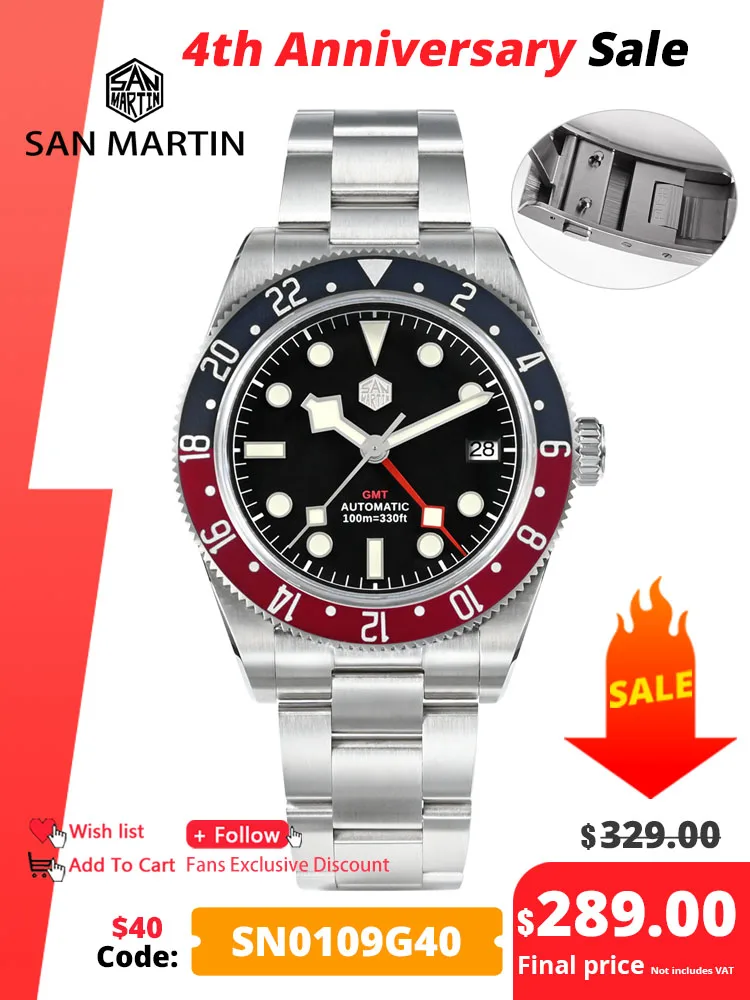 Top Trends: San Martin 2023 New NH34 GMT Men Luxury Watch Bidirectional Aluminum Bezel Automatic Mechanical Sapphire 100M Waterproof Date Shoppable Styles