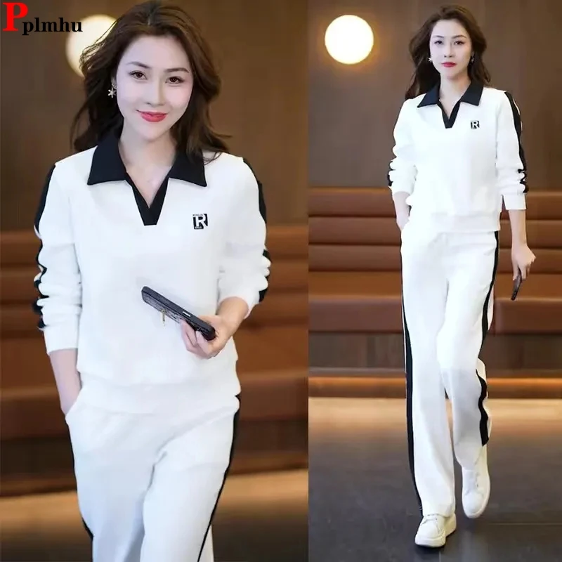 Top Trends: Casual Loose 2 Piece Sets Polo Pullover Tops Tracksuit Baggy High Waist Straight Pants Suits New Fashion Woman Jogger Outfits Shoppable Styles