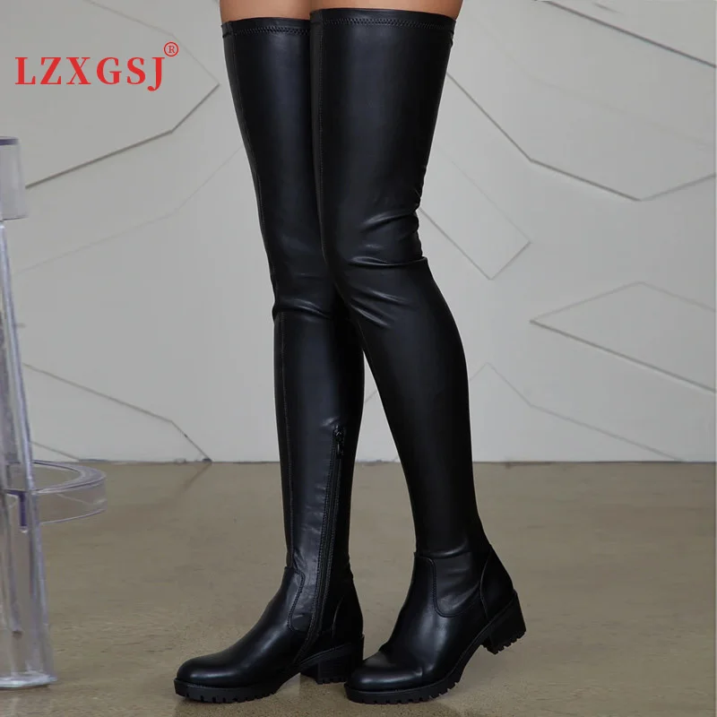 Top Trends: 2024 New Winter Black Big Size 47 Thigh High Boots Pu Leather Low Heel Over The Knee Boots Ladies Comfortable Shoes Women Boots Shoppable Styles