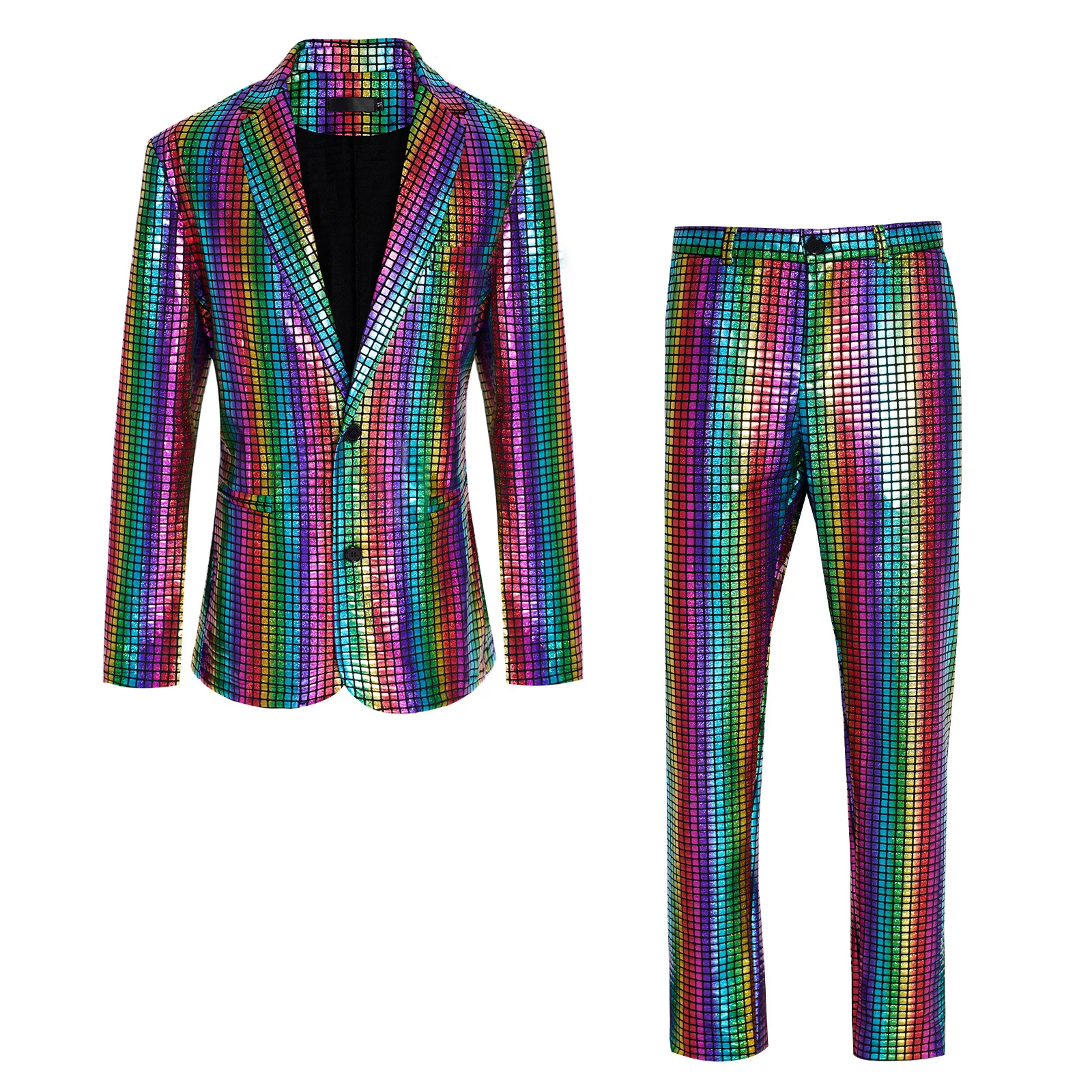 Top Trends: Men&#039;s Suits 2 Piece Set Colorful Fashion Disco Costume Homme Sequin Blazers And Pants Suit Nightclub Prom Party Male Jacket Sets Shoppable Styles