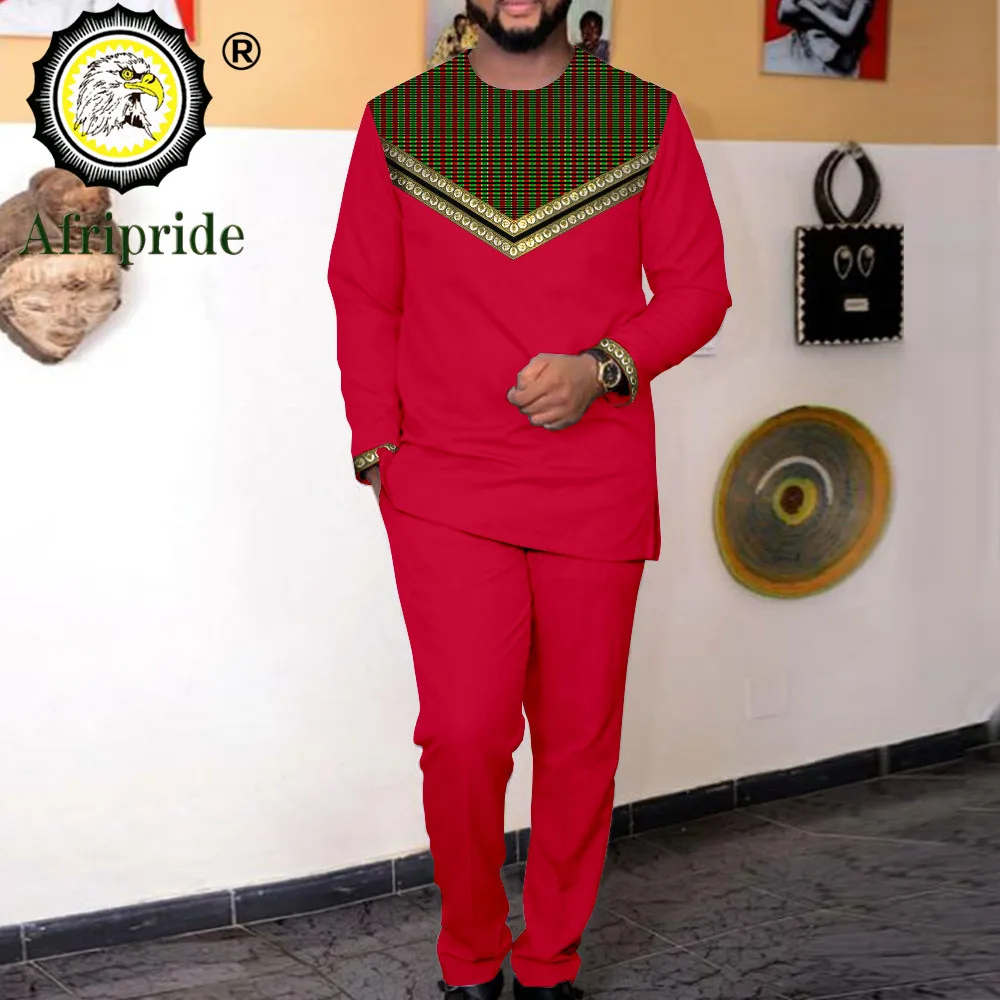 Top Trends: Bazin Riche African Suit For Men Embroidery Jacket And Trousers 2 Piece Set Dashiki Outfits African Clothes Kaftan A2216006 Shoppable Styles