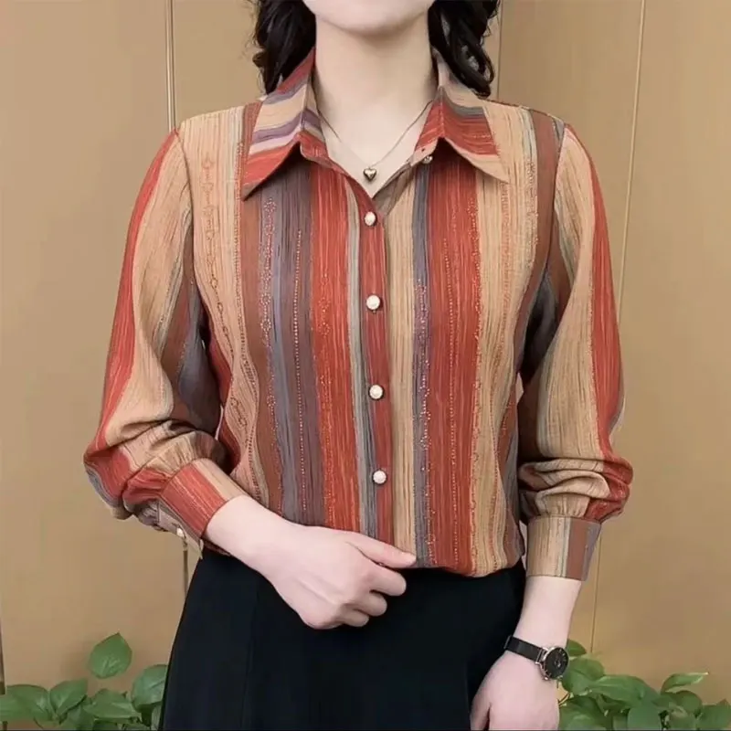 Top Trends: Casual Fashion Striped Blouse Contrasting Colors Spring Autumn Commute Single-breasted Female Clothing Lapel Chic Diamonds Shirt Shoppable Styles