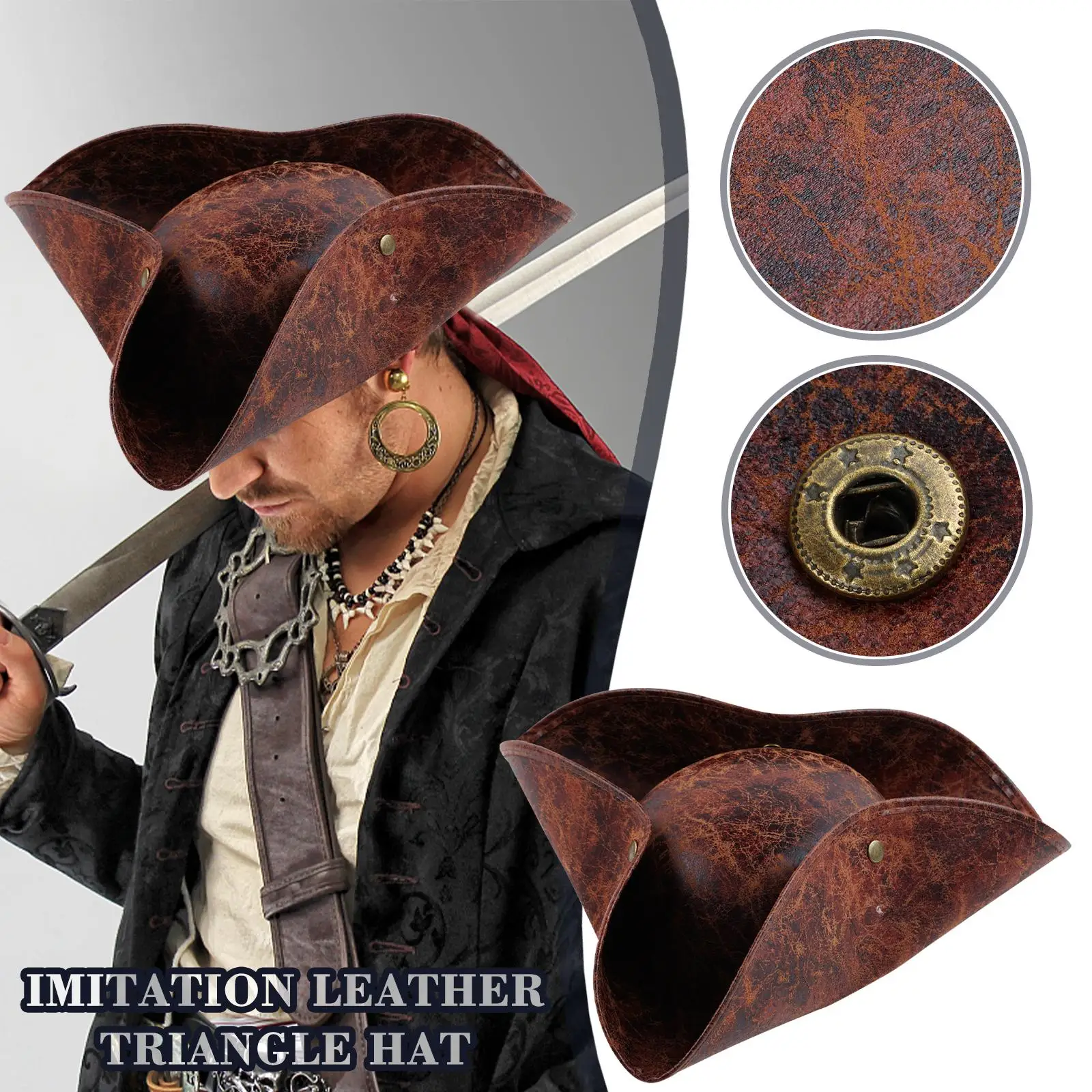 Top Trends: Creative Leather Pirate Hat Brown Distressed Tricorn Masquerade Party Men Women Faux Costume Accessories Hats New Cosplay Shoppable Styles