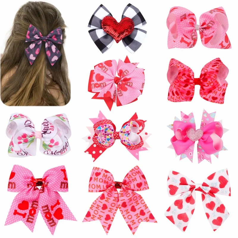 Top Trends: Cute Bows Hair Clips Sweet Heart Print Hairpins For Women Girls Hairgrips Barrettes Valentine's Day Headwear Hair Accessories Shoppable Styles