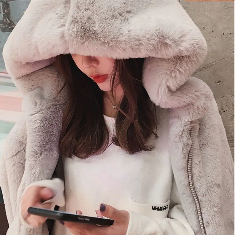 Top Trends: 2023 New Coat Women&#039;s Autumn And Winter Loose Plush Faux Rabbit Fur Hooded Cardigan Women Casual Fashion Medium Length Fur Coat Shoppable Styles