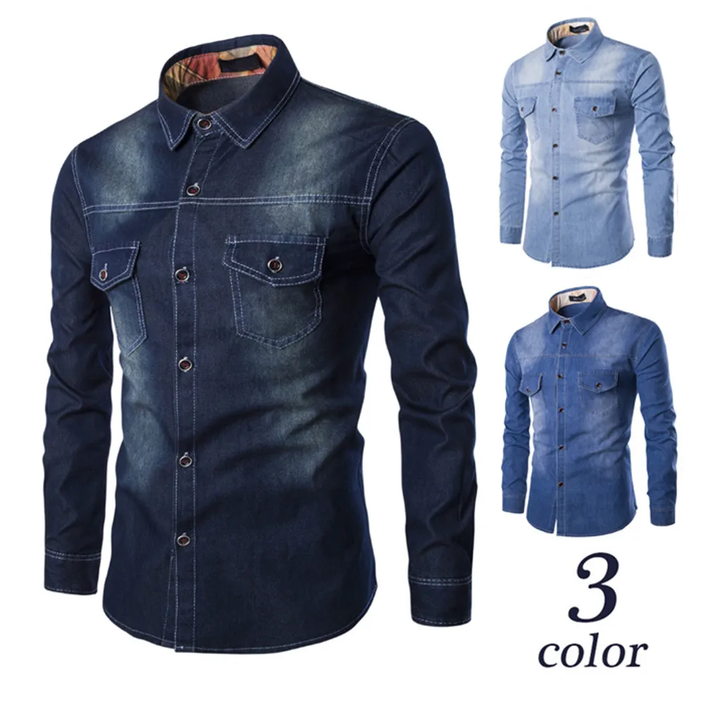 Top Trends: Blouse Sleeve Men&#039;s Long Casual Top Fashion Shirt Slim Fit Denim Autumn Cotton Men Shirts Mens Big Tall Shirts T Shirts Unisex Shoppable Styles