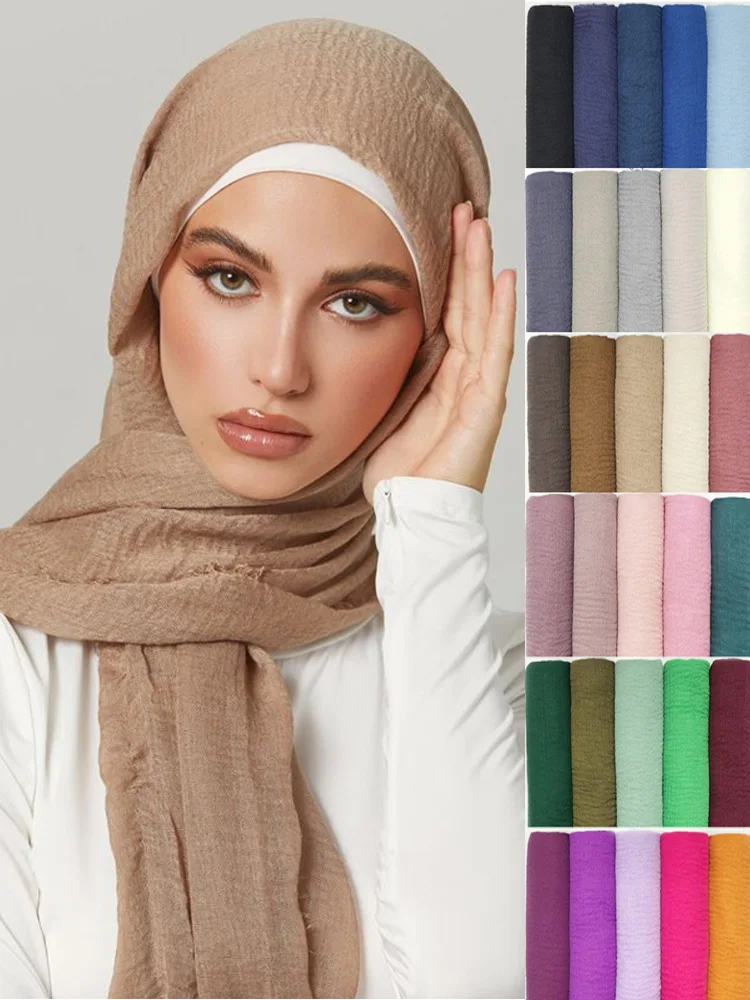 Top Trends: 95*180CM Women Muslim Crinkle Hijab Scarf Femme Musulman Soft Cotton Headscarf Islamic Hijab Shawls Wraps Head Scarves Wholesale Shoppable Styles