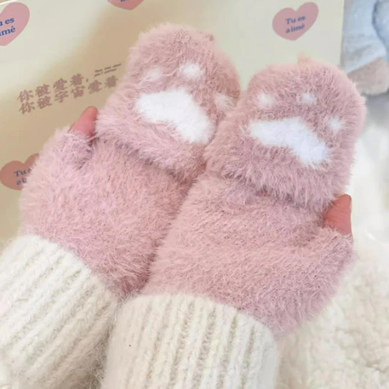 Top Trends: Cute Cat Claw Gloves For Women Winter Warm Plush Thickened Student Half Finger Flip Gloves Plush Fingerless Gloves Lovely Gloves Shoppable Styles