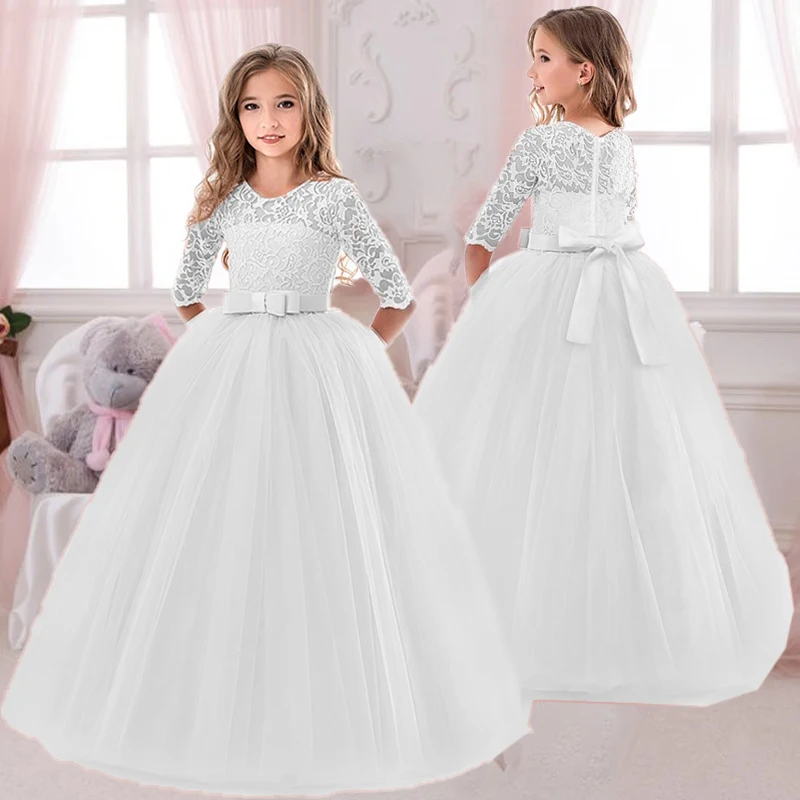 Top Trends: Teens White Lace Princess Bridesmaid Party Dresses Kids Dress For Girls Children Pageant Wedding Gown Evening Christmas Costume Shoppable Styles