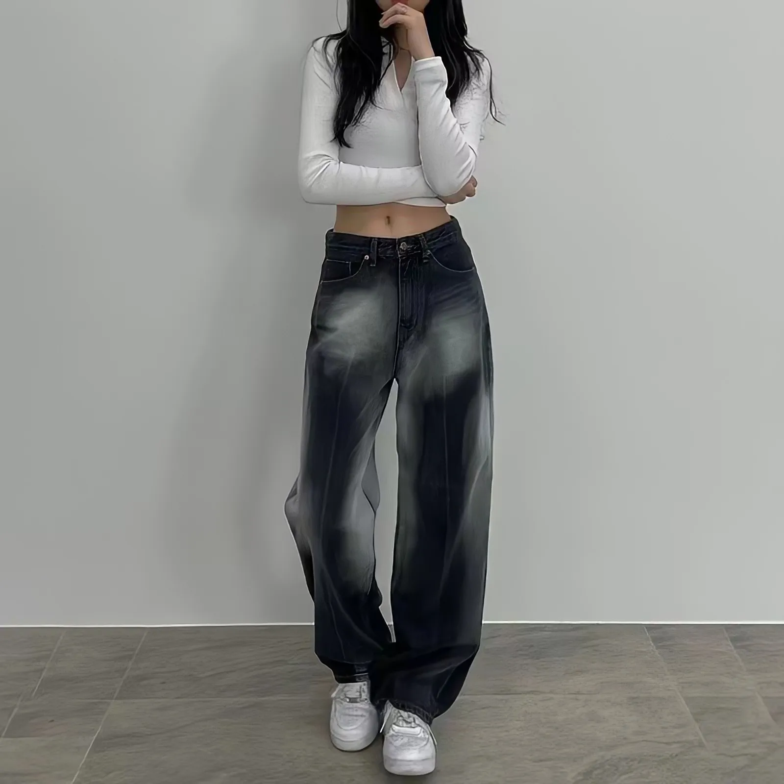 Top Trends: Black High Waisted Jeans Women American Style Vintage 90s Baggy Y2k Streetwear Summer Ins Korean Fashion Wide Leg Denim Trousers Shoppable Styles