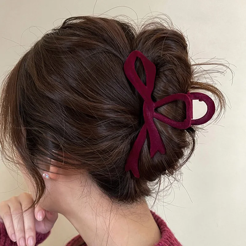 Top Trends: Red Velvet Bow Hair Clips Autumn Winter Women Hair Claw Clip French Elegant Hairpin Korean Hair Accessories Female Headwear Gift Shoppable Styles