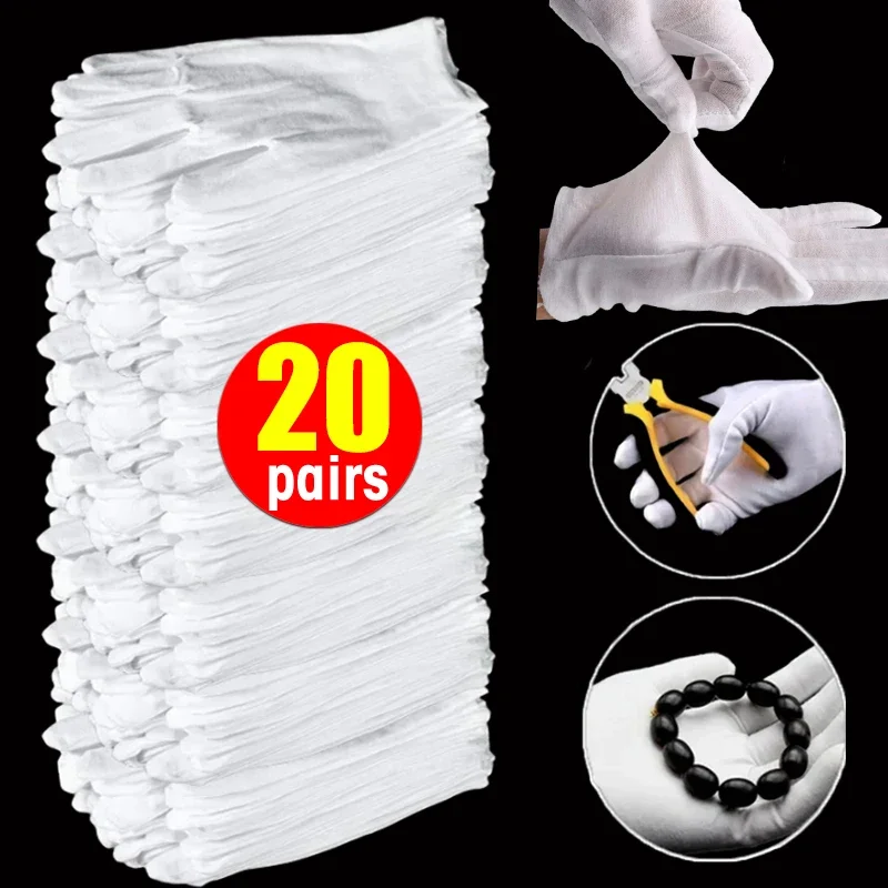 Top Trends: 1-20pairs White Cotton Work Gloves Dry Hands Handling Film SPA Gloves Ceremonial High Stretch Gloves Household Cleaning Tools Shoppable Styles