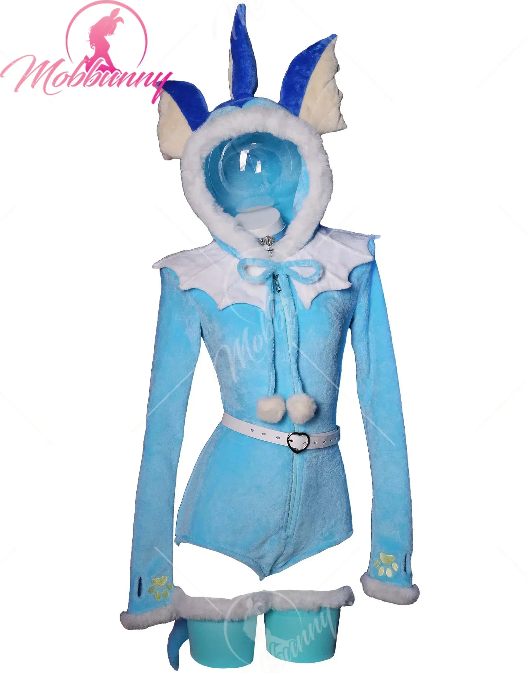 Top Trends: IN STOCK Mobbunny PM Derivative Fluffy Bodycon Romper Sexy Lingerie Blue Furry Hooded Bodysuit Homewear With Tail Belt And Socks Shoppable Styles