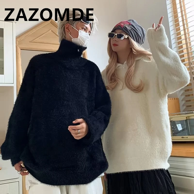 Top Trends: ZAZOMDE Winter Warm Turtleneck Sweater Men Fashion Loose Casual Thick Sweaters Solid Color High Street Couple Pullover Sweater Shoppable Styles