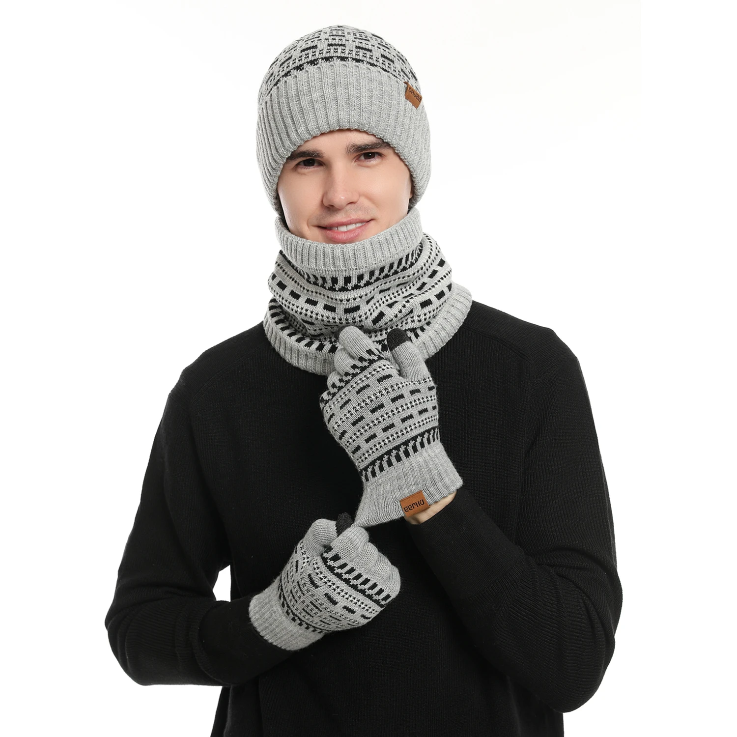 Top Trends: Men&#039;s Winter Keep Warm Set Unisex Beanie Telefingers Gloves Fleece Lining Scarf Male Woolen Yarn Knitted Muffler Neck Gaiter Hat Shoppable Styles