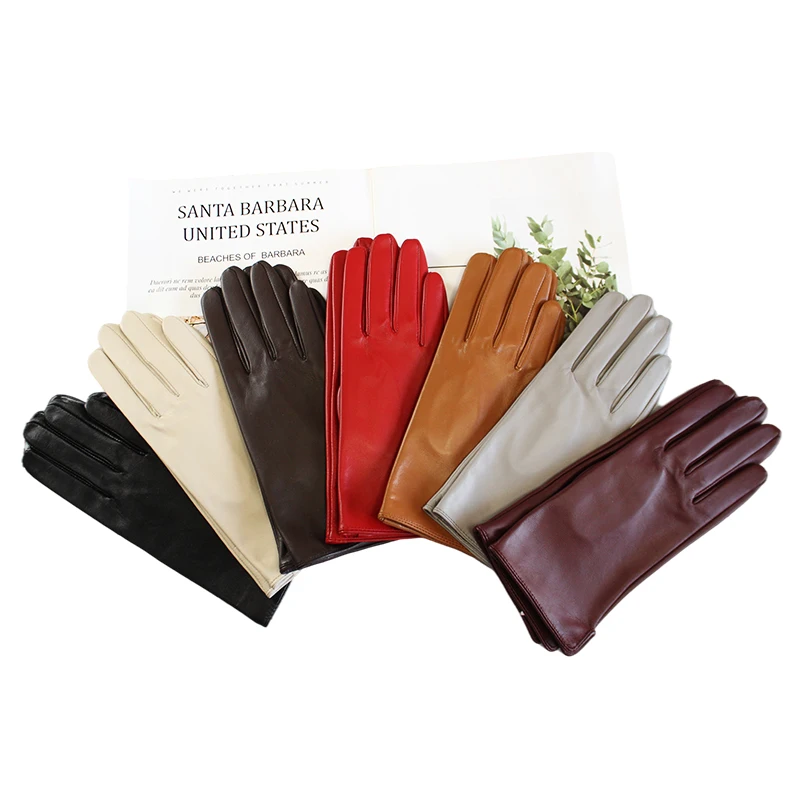 Top Trends: Touch Screen Sheepskin Driver Driving Gloves Female Color Leather Unlined Thin Fashion Straight Style Motorcycle Riding Gloves Shoppable Styles