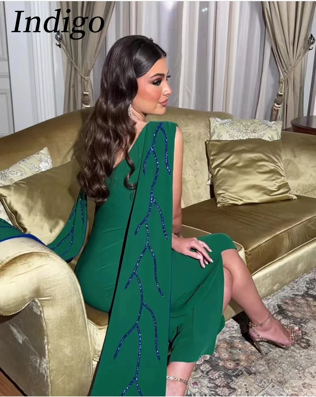 Top Trends: Indigo New Green Evening Dresses O-Neck Sleeveless Beading Floor-Length Women Formal Occasion Dress 2024 Vestidos De Noche Shoppable Styles