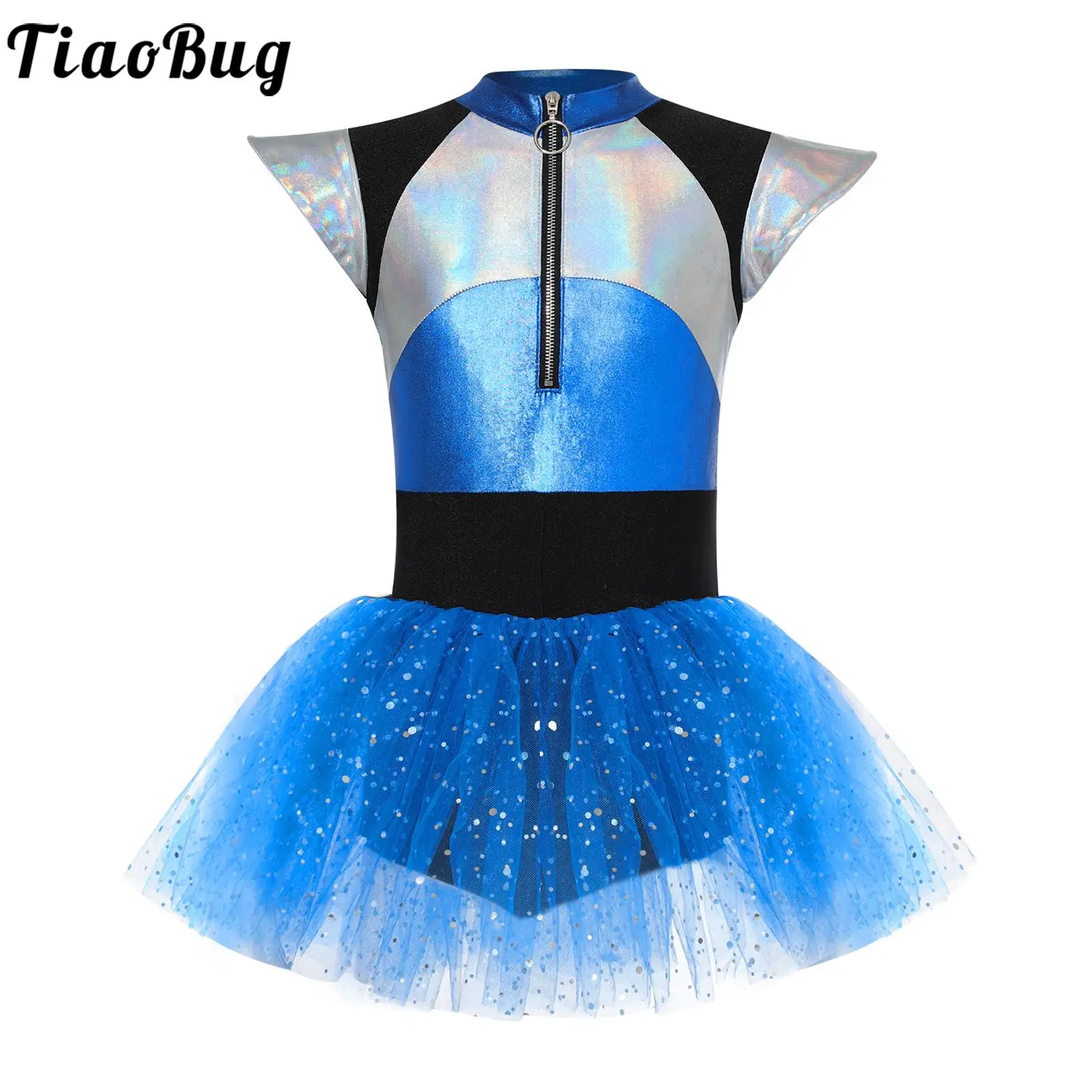 Top Trends: Kids Girls Alien Cosplay Costume Cheerleading Dance Dress Short Sleeve Shiny Spangles Tutu Leotard Halloween Party Dancewear Shoppable Styles