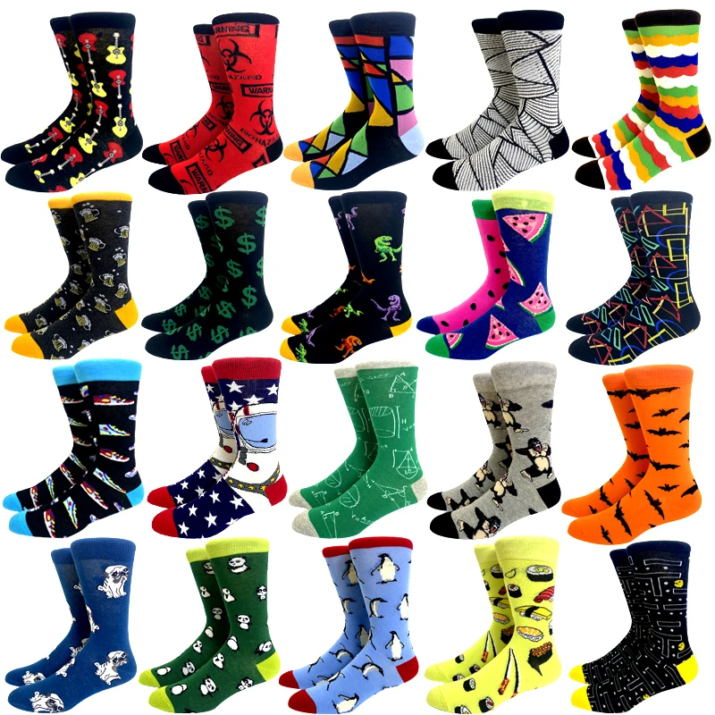 Top Trends: 1 Pair Men Long Socks Personalized Animal Geometric Pattern Couples Socks For Men And Women Harajuku Happy Funny Cotton Socks Shoppable Styles