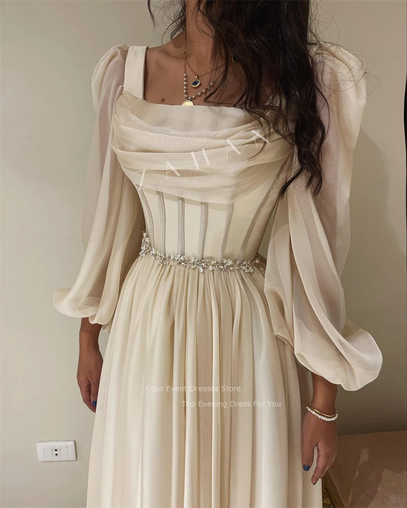 Top Trends: Xijun Chiffon Long Sleeves Prom Dresses Pleats Crystal Beaded Prom Gowns Formal Party Elegant Gowns Dubai Evening Dress Women Shoppable Styles - Image 5