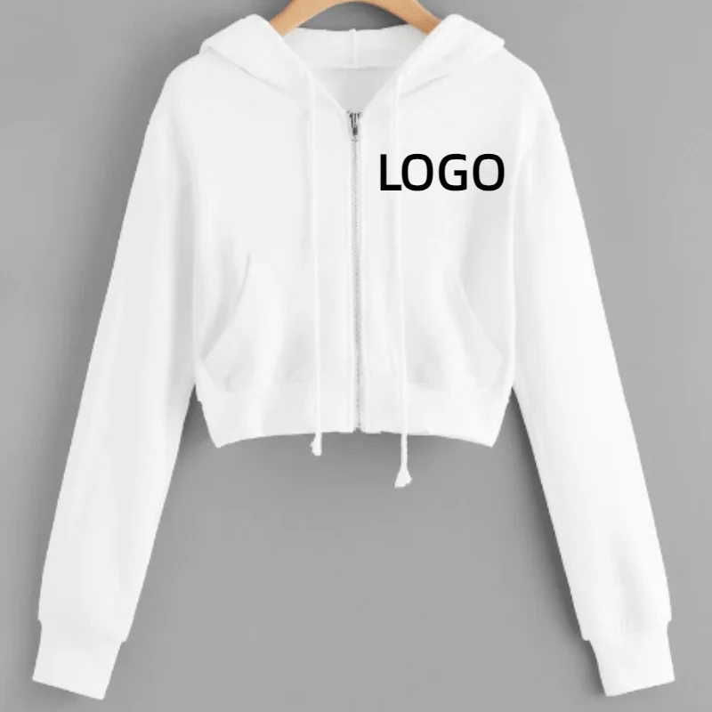 Top Trends: Custom LOGO Women&#039;s Zipper Sweatshirt Sweater Solid Color Long Sleeve Hooded Pocket Fashion Casual Spring Autumn Female Hoodies Shoppable Styles