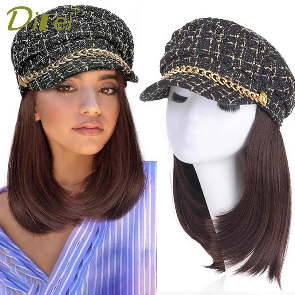 Top Trends: DIFEI Hat Wig Synthetic Wig Female Short Straight Hair With Hat Wig One-Piece Cap Wig Hair Extension Female High Temperature Wir Shoppable Styles