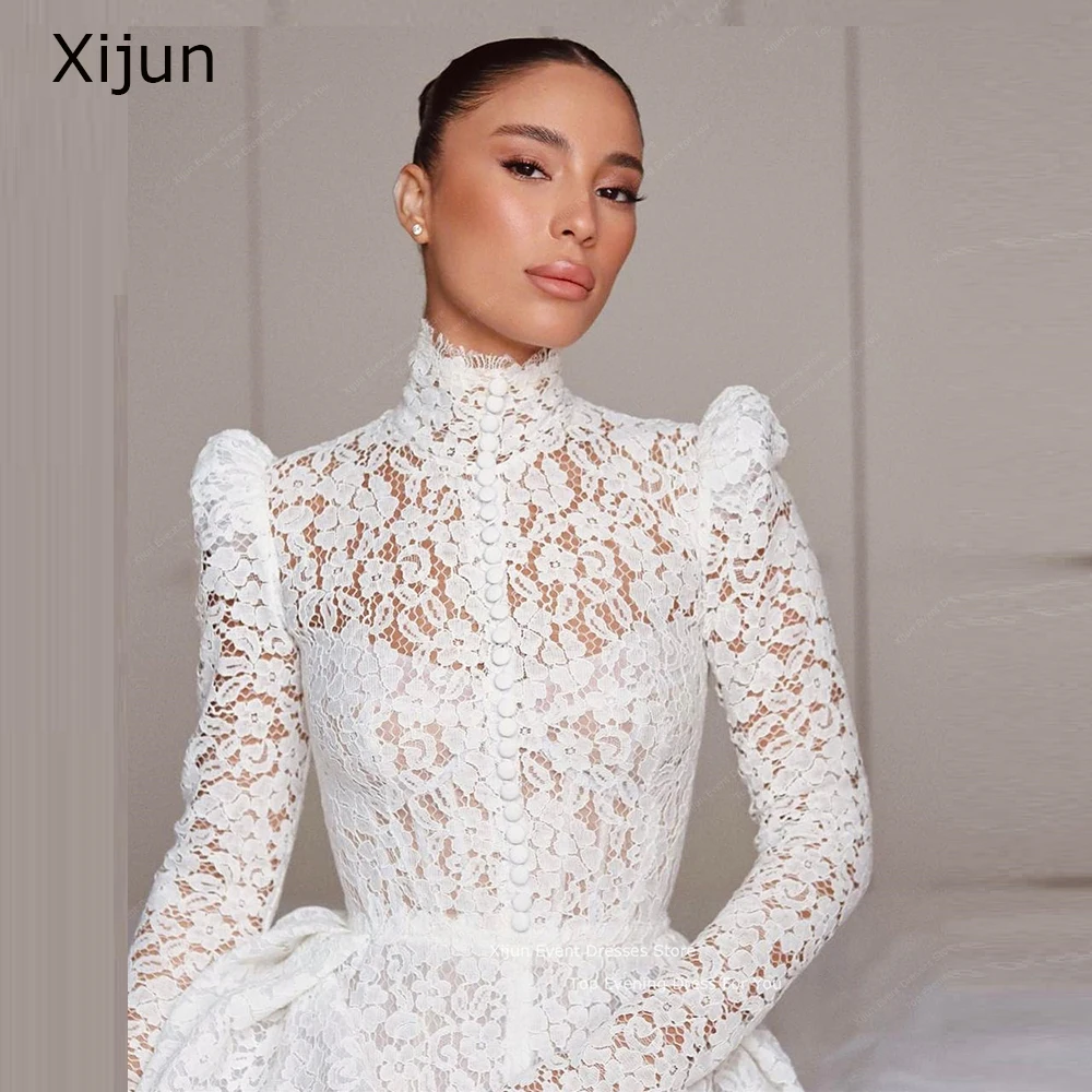 Top Trends: Xijun Lace Flower Wedding Dresses High Neck Full Sleeves Bridal Gowns Israel Bride Dresses For Women Robe De Mariage 2023 A-Line Shoppable Styles