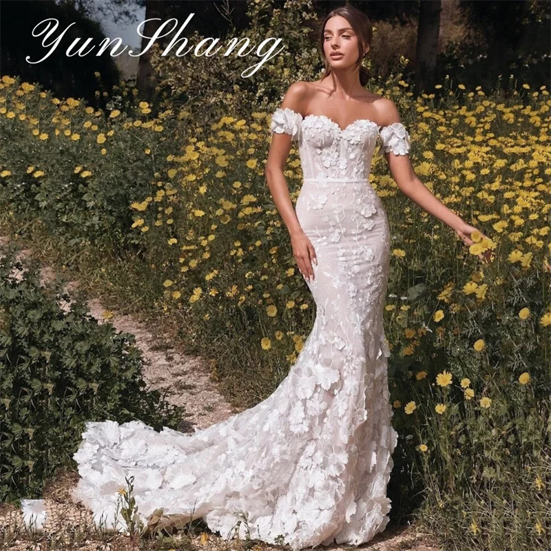 Top Trends: Yunshang Luxury Mermaid Wedding Dress 2024 Sweetheart Off The Shoulder Lace Open Back Bridal Gowns Sweep Train Vestidos De Novia Shoppable Styles