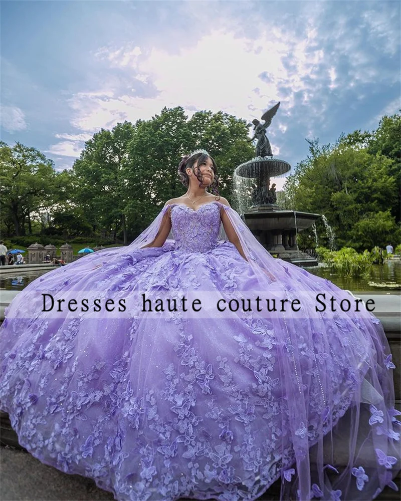 Top Trends: Lilac Purple Quinceanera Dresses Sweet Princess Ball Gown 2023 Birthday Party Gowns Cape Vestidos De 15 Quinceañera Shoppable Styles