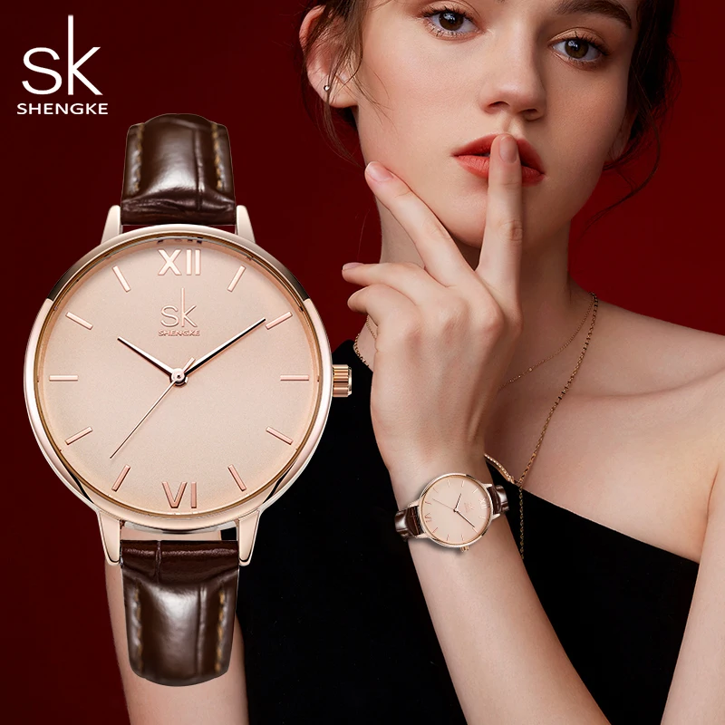 Top Trends: Shengke SK Watches Women Brand Leather Quartz Wristwatches Luxury Design Clock For Ladies Charm Flowers Dial Montre Femme Shoppable Styles