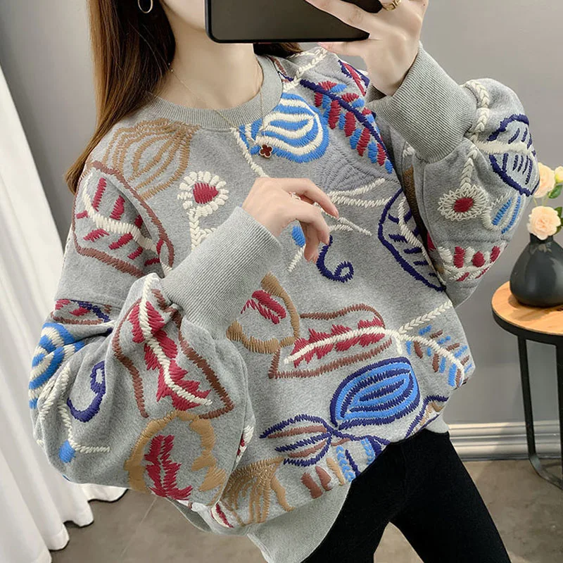 Top Trends: Women&#039;s Fashion Casual Printed Round Neck Sweatshirts Autumn Winter Korean All-match Long Sleeve Thin Pullovers Female Clothing Shoppable Styles