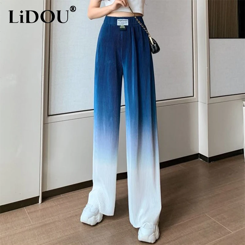 Top Trends: Spring Autumn Personality Street Style Gradient Casual Straight Pants Women High Waist All-match Tie Dye Wide Leg Trousers Femme Shoppable Styles