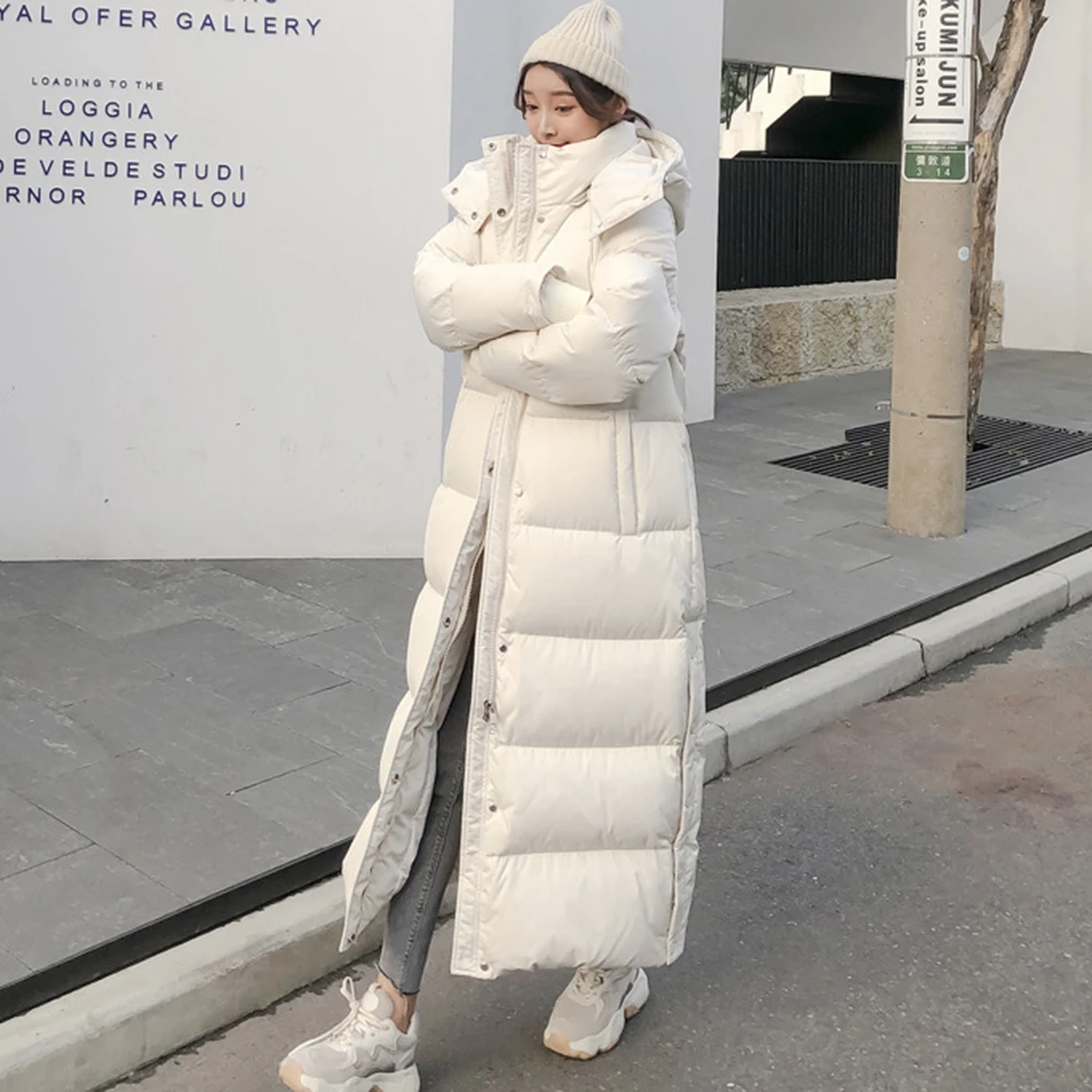 Top Trends: High Quality Women White Duck Down Hoodie Jacket Winter Hooded Long Overcoat Ankle Length Fashion Super Thicken Warm Snow Wear Shoppable Styles