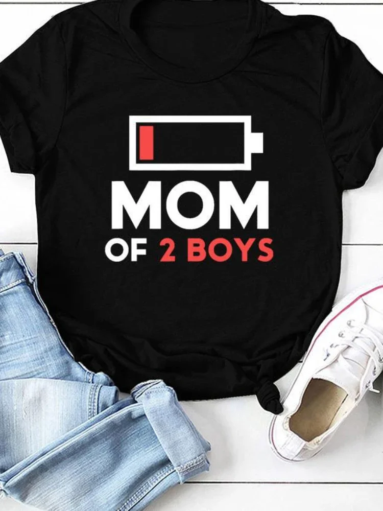 Top Trends: MOM OF BOYS Recharge Print Women T Shirt Short Sleeve O Neck Loose Women Tshirt Ladies Fashion Tee Shirt Tops Camisetas Mujer Shoppable Styles