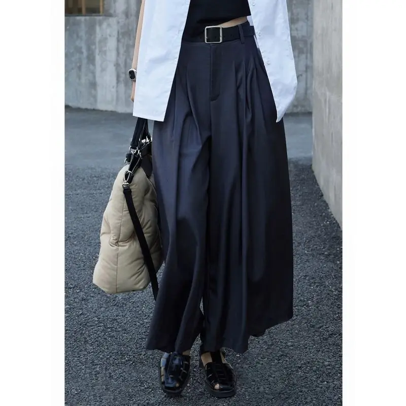 Top Trends: Women's Solid Color Wide Leg Trouser Skirt 2023 Spring Autumn Thin High Waited Loose Button Ruched Pocket Oversized Casual Pants Shoppable Styles