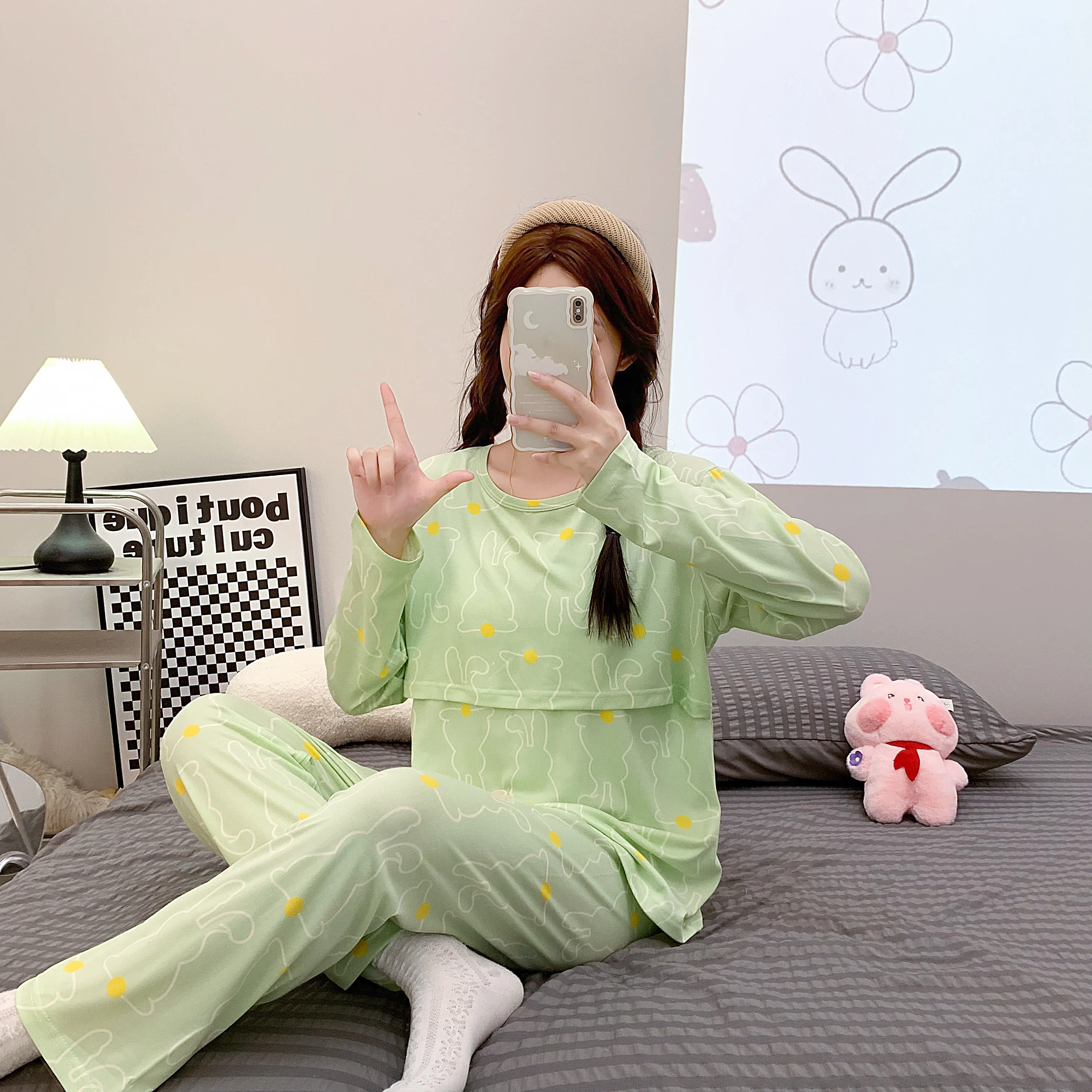 Top Trends: Spring Postpartum Woman Lactation Clothes Set Pajamas Nursing Suits Fashion Print Maternity Feeding Nightgown Cotton Lounge Sets Shoppable Styles