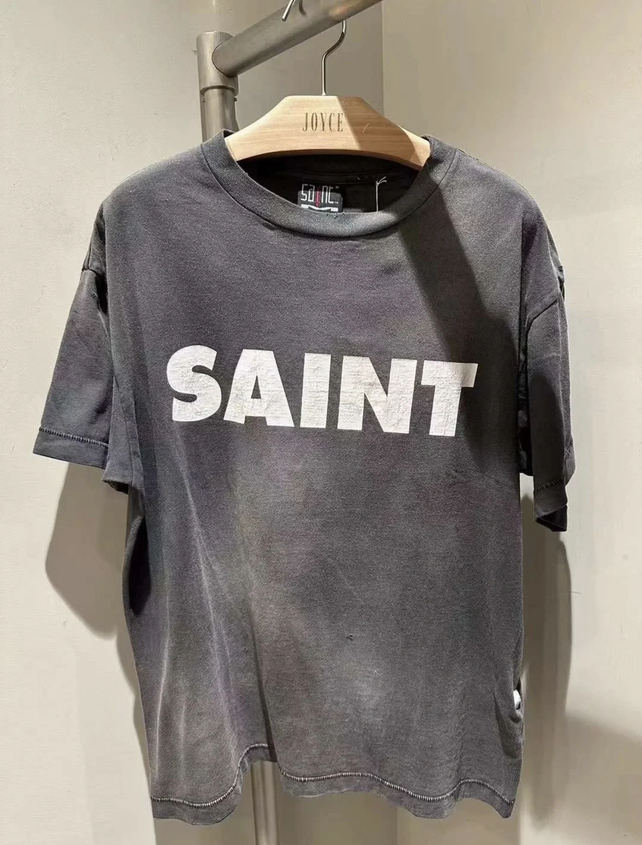 Top Trends: Oversized 2024ss Washed Black SAINT MICHAEL Letter Print T Shirt Men Women 1:1 High Quality Heavy Fabric Tee Short Sleeve Tops Shoppable Styles