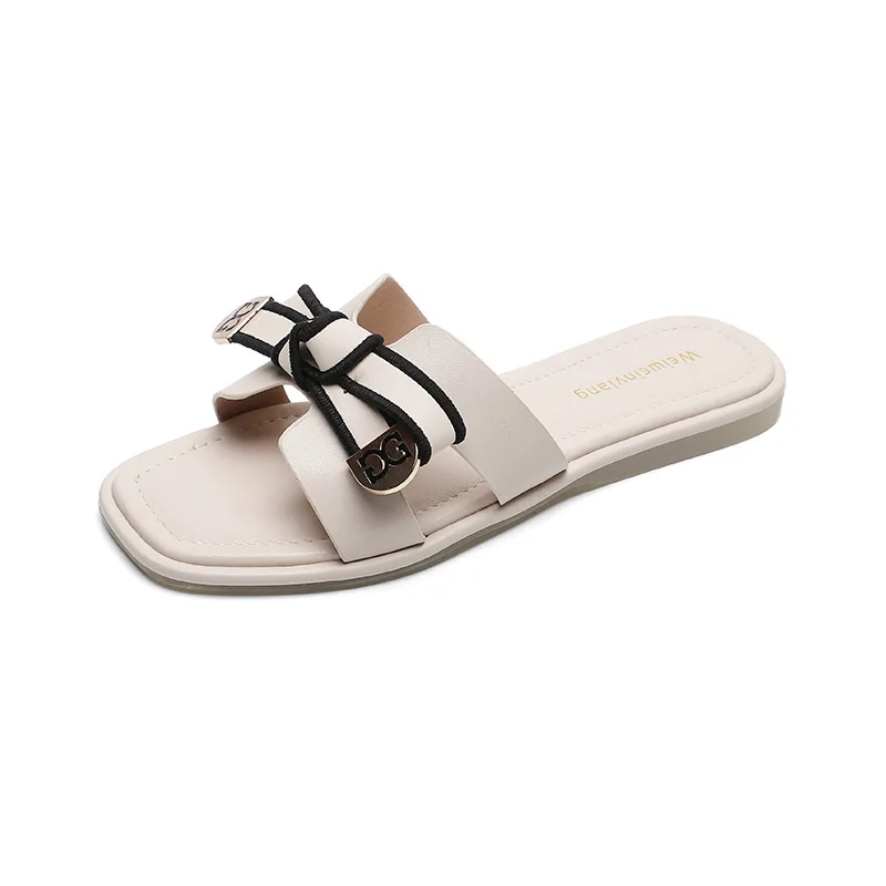 Top Trends: Outside Slippers Plus Size 41-43 Girl Shoes Korean Version Bow Slippers Women Designer Sandals Summer Square Head Slippers Women Shoppable Styles - Image 6