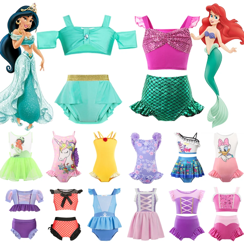 Top Trends: Disney Jasmine Ariel Elsa Baby Girls Swimsuit Summer Rapunzel Aurora Belle Princess Cosplay Beachwear Kid Bikini Swimming Outfit Shoppable Styles