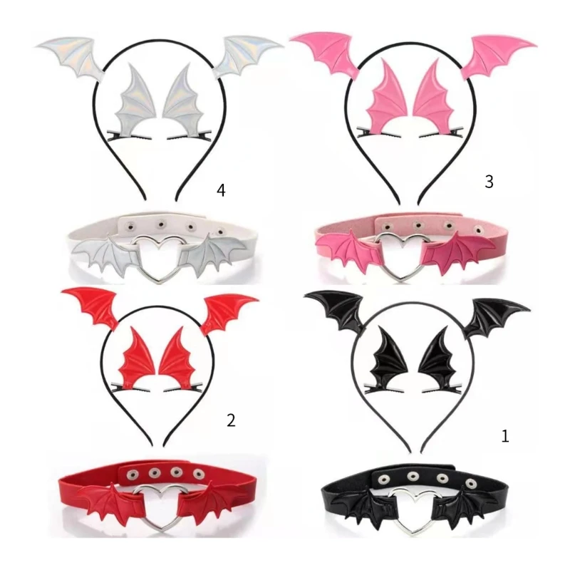 Top Trends: Halloween Hair Hoop Bat Wing Headband Hair Clips Set Bat Barrette Choker Performance Headdress Cosplay Hair Accessories Shoppable Styles