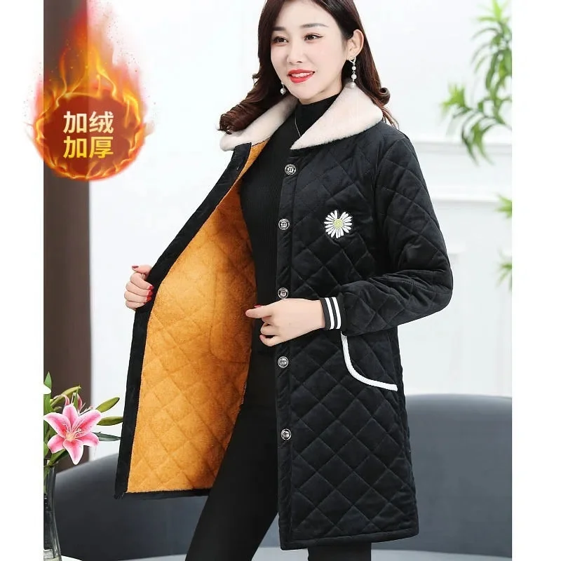 Top Trends: Corduroy Padded Jacket Middle-Aged And Elderly Mother's Fleece Coat Loose Mid-Length Quilted Coat Women Autumn Winter Coat Shoppable Styles - Image 3