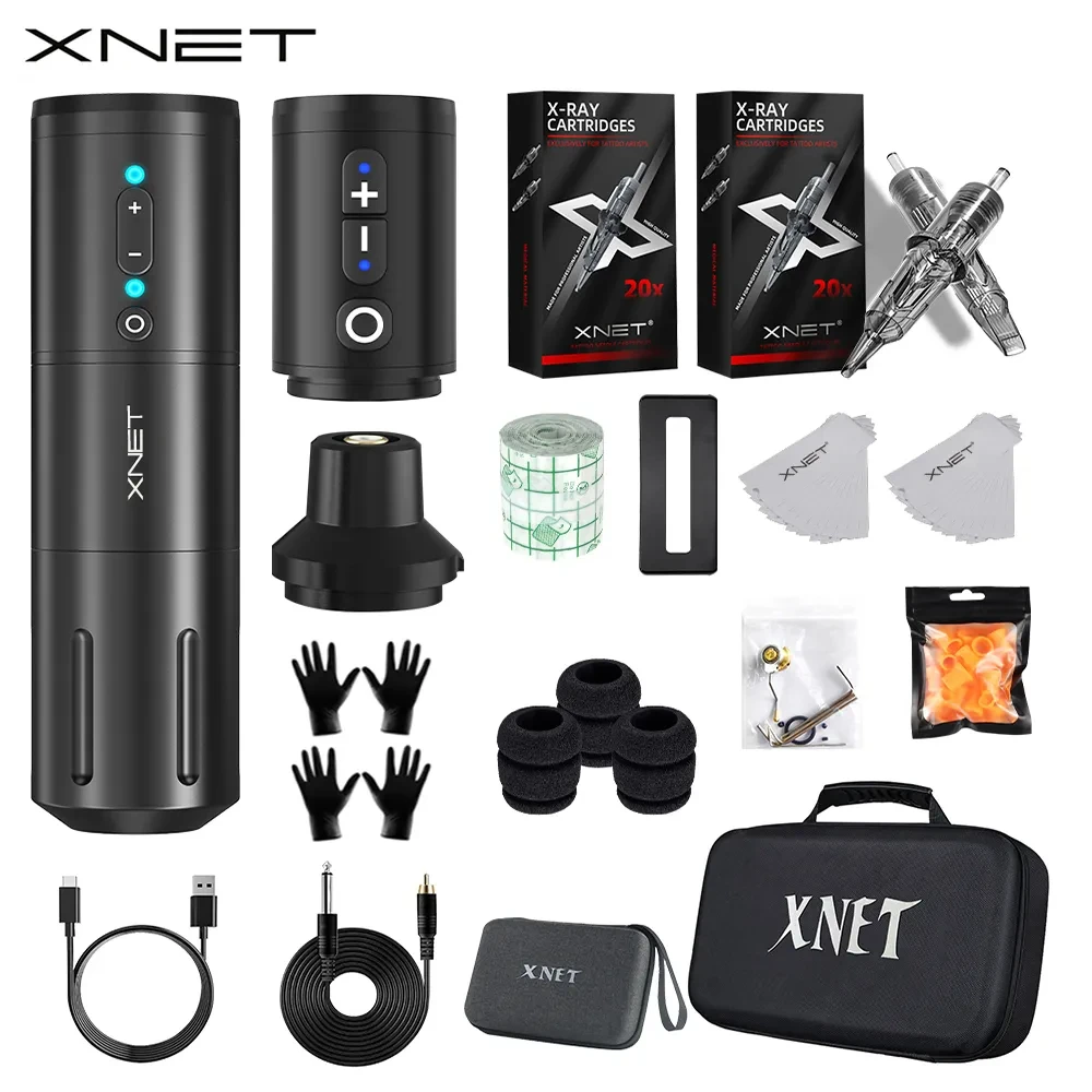 Top Trends: Xnet Elite Professional Wireless Tattoo Machine Kit Rotary Tattoo Pen With Extra 2400mAh Power 40pcs Mixed Tattoo Cartridge Shoppable Styles